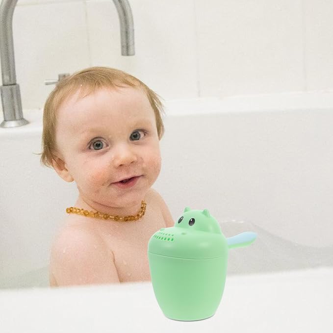Bath Rinser and Shampoo Rinse Cup for Infants, Hippo Shape, Large Green Water Ladle with Eye Protection, Suitable for Newborns and Shower Bathing