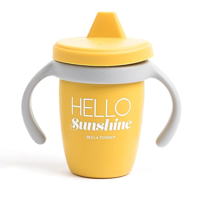 Bella Tunno Happy Sippy Cup - Transition Sippy Cups for Baby 6 Months and Older with Removable Handles and Non-Toxic, BPA Free Silicone, Hello Sunshine, 8 oz