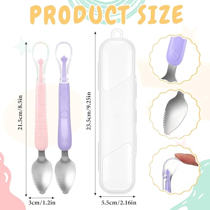 Lallisa 2 Pcs Double Head Baby Food Spoon Silicone Baby Fruit feeder Soft Feeding Food Scraper for Infants Fruit Mud Feeding (Purple and Pink)