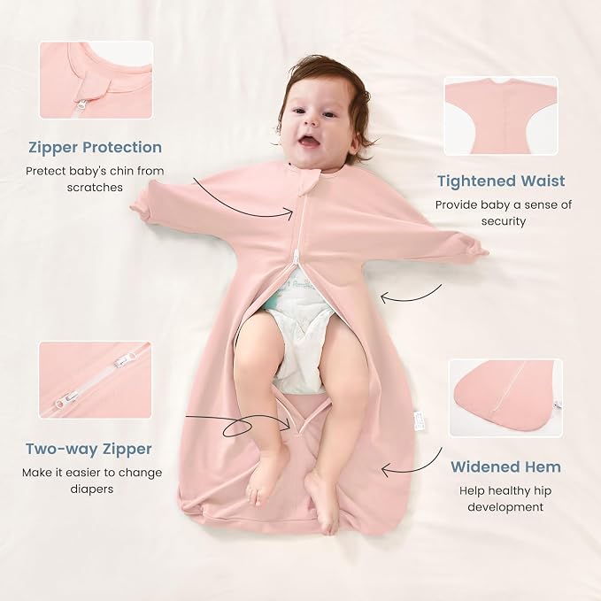 ZIGJOY Shark-Fin Transition Swaddle for Newborn - 0.5 Tog Rayon Made from Bamboo Sleep Sack Baby Swaddle Blanket with 2-Way Zipper, Hemp Grey