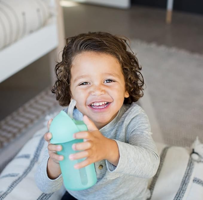Boon Swig Insulated Silicone Straw Sippy Cup - Flip Top Spill Proof Toddler Straw Cups - Baby and Toddler Feeding Supplies - Baby Travel Essentials - 9 Oz - Mint