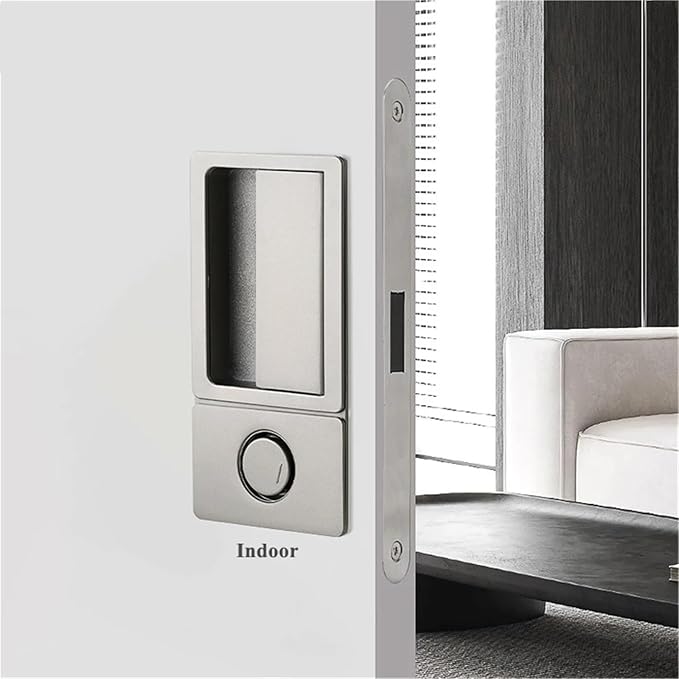 Handleless Flat Lock Bedroom Magnetic Recessed Door Handle Silent Push Pull Black Invisible Slide Bathroom Door Lock 1Pcs(Silver)