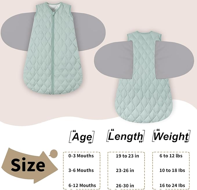 BSTOPPT Newborn Sleep Sack Baby Swaddle,3-Way Adjustable Wearable Blanket,Swaddling Sleeping Bag,TOG 2.5 (Green, 3-6 Months)
