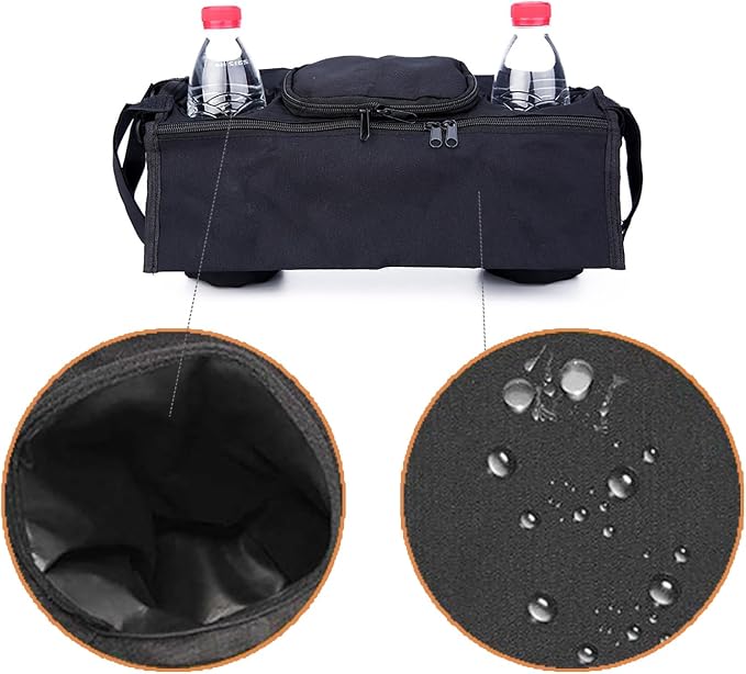Stroller Organizer with 2 Insulated Cup Holder, Universal Stroller Caddy Accessories Zipper Design Durable Stroller Organizer Bag for All Baby Strollers (Dark blue)