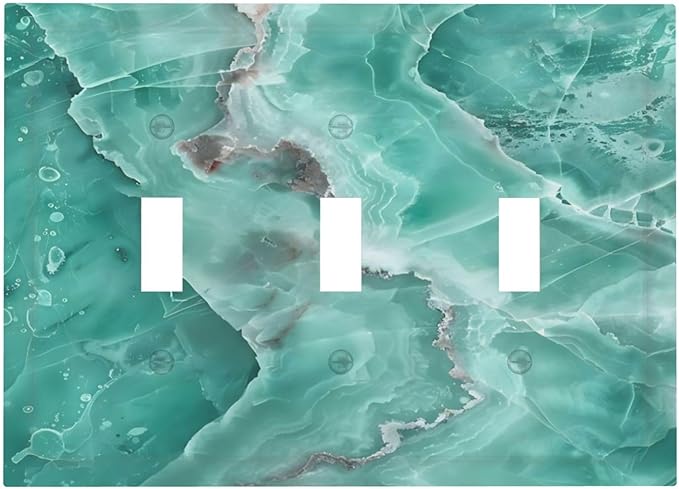 Turquoise Green Tiles Abstract Luxurious Print Decorative Switch Plates 3 Gang Wall Plate Triple Toggle Light Switch Cover Faceplate Electrical Wall Panels for Bathroom Kitchen Decor