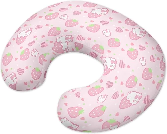 Strawberry Bunny Nursing Pillow Cover Breastfeeding Pillow Slipcover Hidden Zipper Design Feeding Pillow Cover U-Shaped Soft and Skin-Friendly