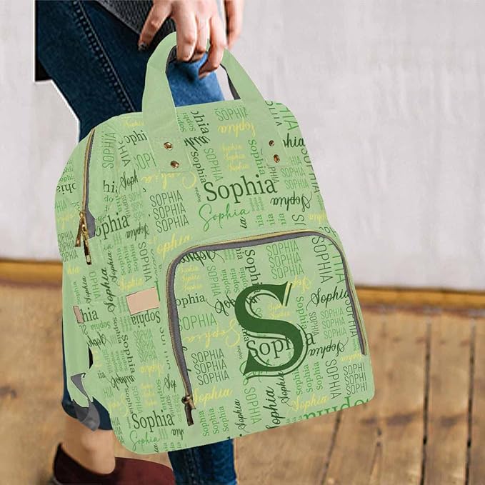 Artsadd Custom Name Diaper Bag Mommy Nappy Bags, Personalized Light Green Handbags Large Capacity Shoulder Bag Multi-Function Nursing Bags for Outdoor Shopping Travel