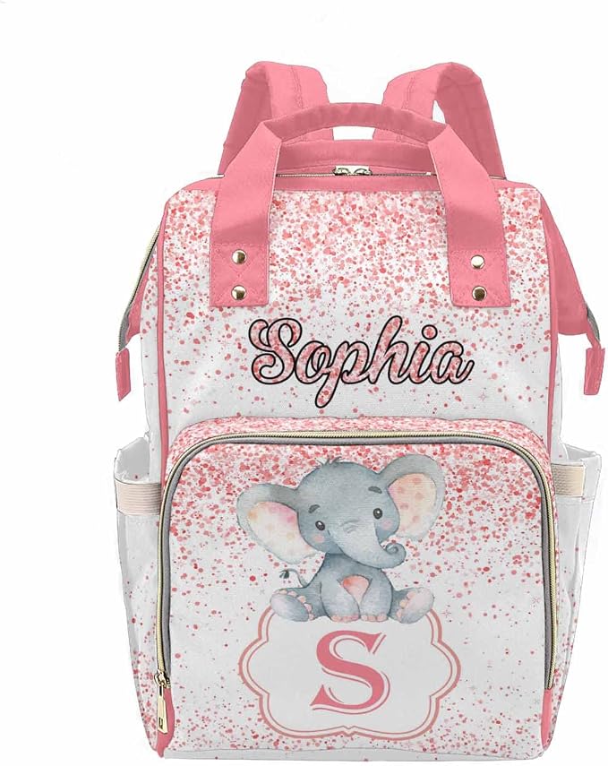 M YESCUSTOM Personalized Diaper Bag with Name Letter Custom Mommy Bag Backpack for Women Customized Waterproof Large Capacity Travel Daypack Pink