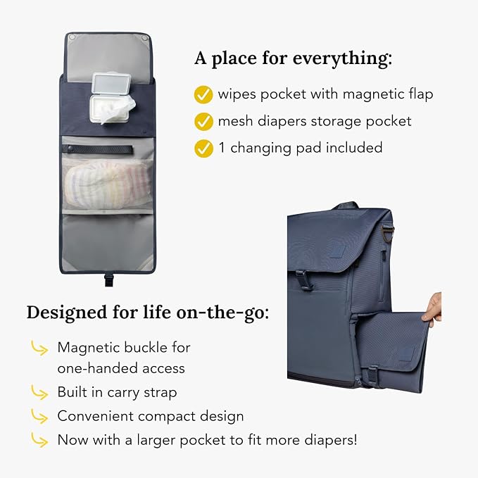 Huhu Baby Changing Wallet ??Compact, Portable Diaper Changing Pad for Travel ??Easy to Clean, Foldable Changing Mat ??Must Have Diaper Bag Accessory for New Parents (Dusky Blue)