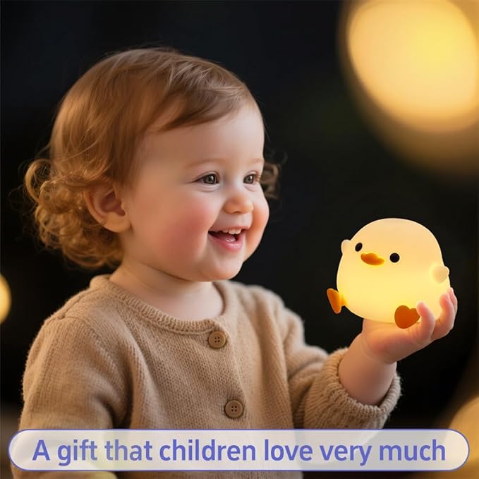 Cute Duck Night Light, Squishy Silicone Duck Night Lamp, LED Soft Nursery Nightlight for Kids, Rechargeable Animal Lamp Bedside Light, 2 Levels Dimmable Room Decor, Funny Lamp Gift for Girls Boys Baby