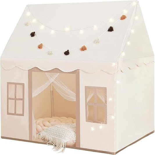 Play Tent with Mat, Star Light, Large Kids Playhouse with Windows Easy to Wash, Indoor and Outdoor Play Tents for Kids, Little Dove Toys for Girls, Boys, 52x35x52 (Beige Playhouse, Large Size)
