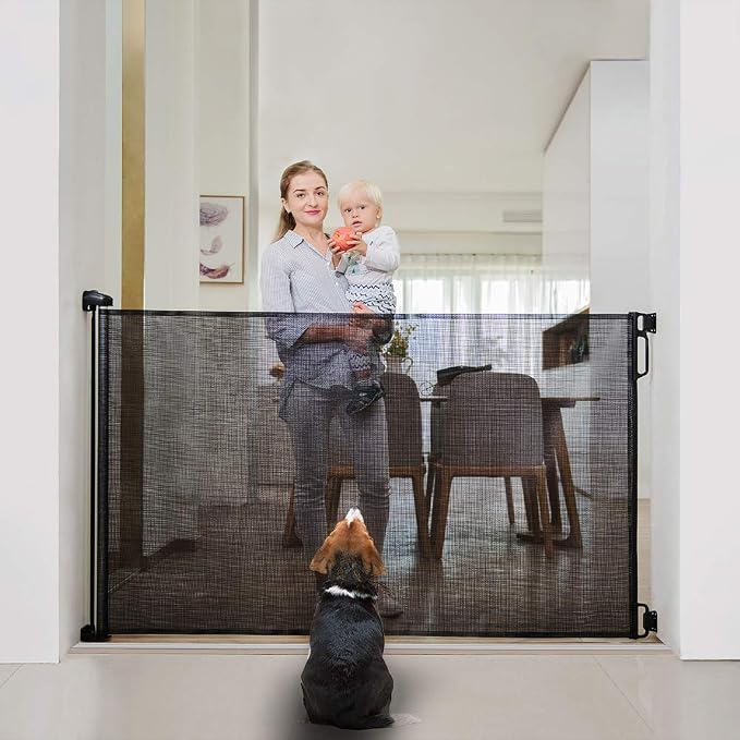 EasyBaby Extra Wide and Extra Tall Retractable Baby Gate Extends up to 71" Wide, 39.3" (100cm) Tall, Black/Pet Retractable Gates for Stairs, Doorways, Hallways, Indoor and Outdoor