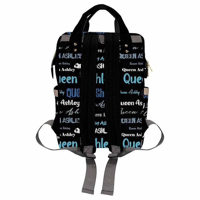 InterestPrint Personalized Name Backpack, Custom Funny Blue White Font Nappy Bags Customized Diapering Bag Backpack Casual Daypack Travel Shoulder Bag for Hiking Camping Work