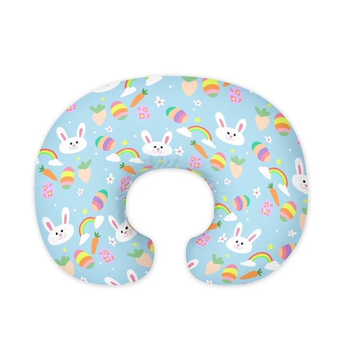 Rabbit Carrot Eggs Nursing Pillow Cover with Hidden Zipper Washable Breathable Elastic Fabric Breastfeeding and Bottle Feeding Slipcover for Home Nursery Room Easter Decor
