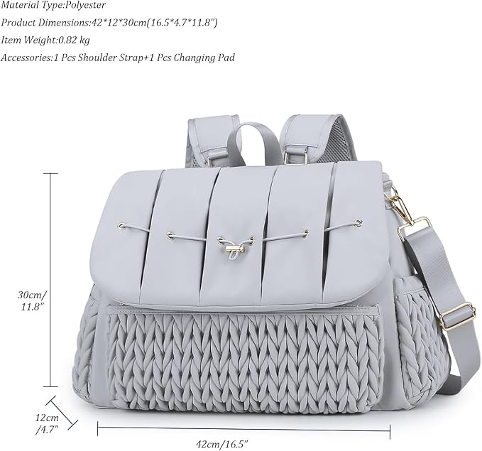 Convertible Diaper Bag Backpack, Waterproof Nappy Changing Bag, Travel Mummy Bag with Changing Pad, Shoulder Strap (GREY)