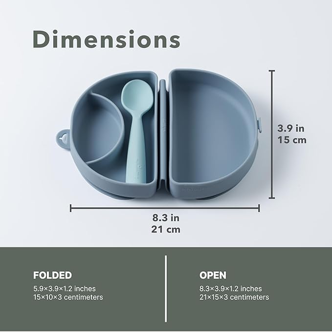 Miniware Fold & Scoop Baby Feeding Set - Silicone Travel Baby Plate With Suction & Baby Spoon - Compact, Portable, Dishwasher-Safe, Suction Base for Mess-Free Eating (Aquamarine and Aqua)