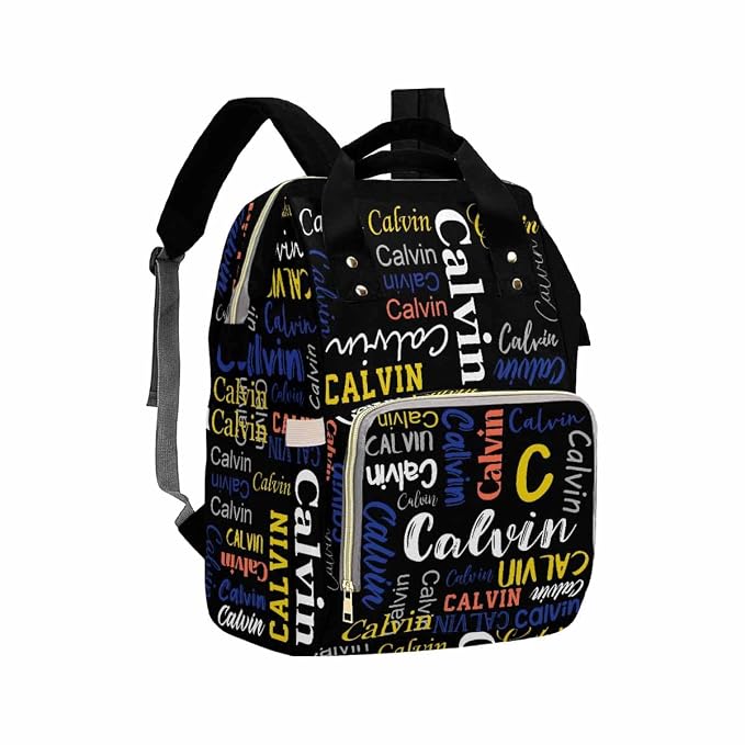 InterestPrint Custom Backpack with Name, Personalized Black Funny Font Diaper Bag Customized Shoulder Bag Nursing Bags Casual Daypack Bag for Mom Sister Shopping Present