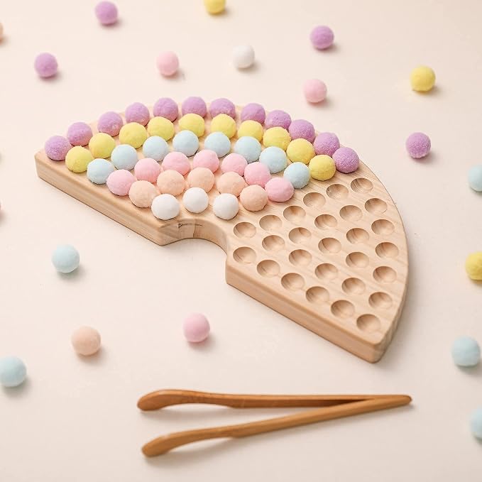 ibwaae Wooden Peg Board Beads Game Color Sorting Toys Counting Matching Game Bead Counting Fine Motor Skill Montessori Toys for Toddlers (Macaron Color)