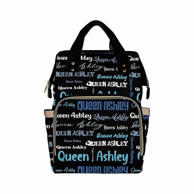 InterestPrint Personalized Name Backpack, Custom Funny Blue White Font Nappy Bags Customized Diapering Bag Backpack Casual Daypack Travel Shoulder Bag for Hiking Camping Work