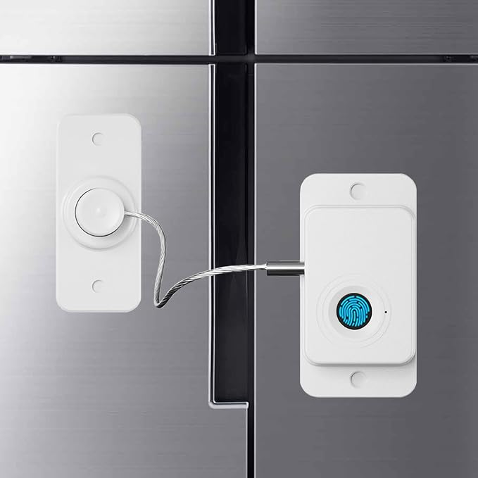 Fingerprint Fridge Lock, Refrigerator Lock with Fingerprint, for Fridge, Cabinet locks, Drawers, Dishwasher, Toilet and Cabinet Locks Baby Proofing, 3M Adhesive No Drilling (White)