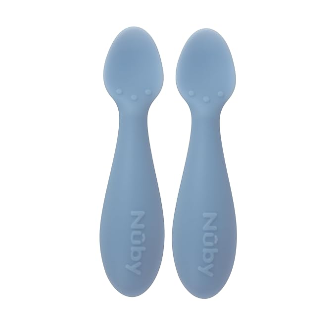 Nuby Silicone Mini Spoons - (2-Pack) Baby-Led Weaning Spoons for Babies - 4+ Months - Blue