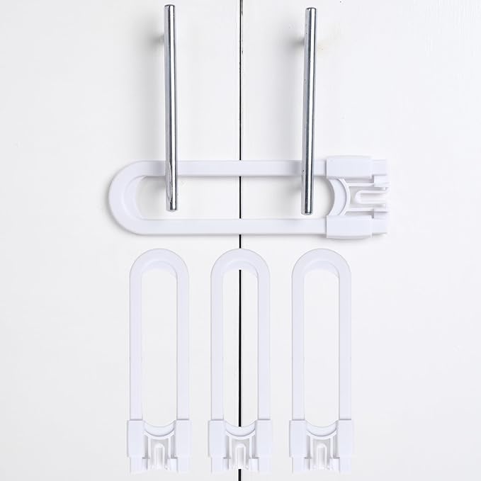 Sliding Cabinet Locks Baby Proofing ??Adjustable Child Safety Latches for Knobs & Handles ??4 Pack ??No Adhesive Drilling or Tools - White