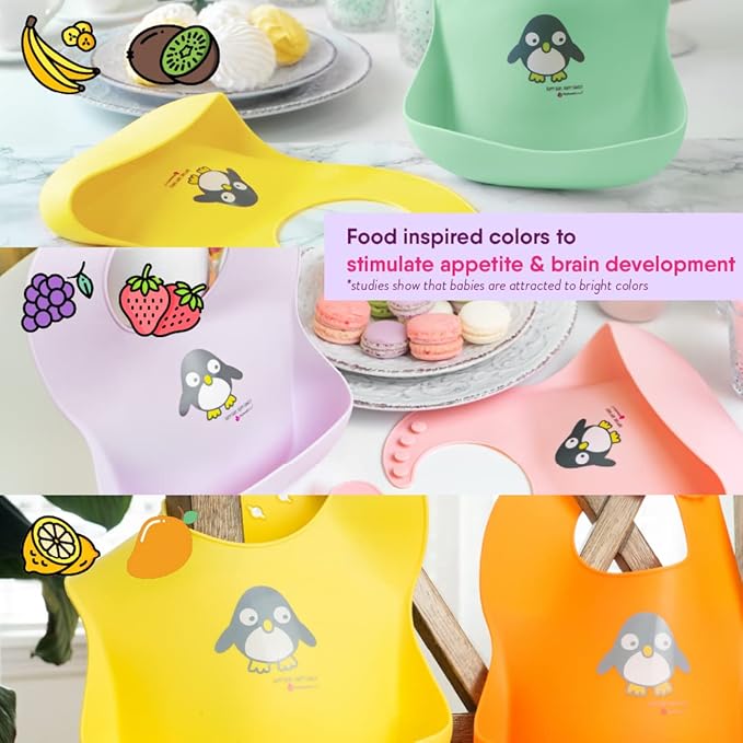 NatureBond Silicone Baby Bibs Easily Wipe Clean With Waterproof Pouch (2 PCs)
