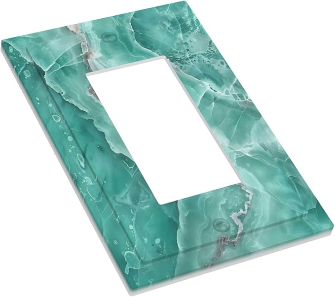 Turquoise Green Tiles Abstract Luxurious Print Decorative Outlet Covers 1 Gang Single Rocker Light Switch Cover Plate Wall Plates GFCI Faceplate for Bathroom Kitchen Decor