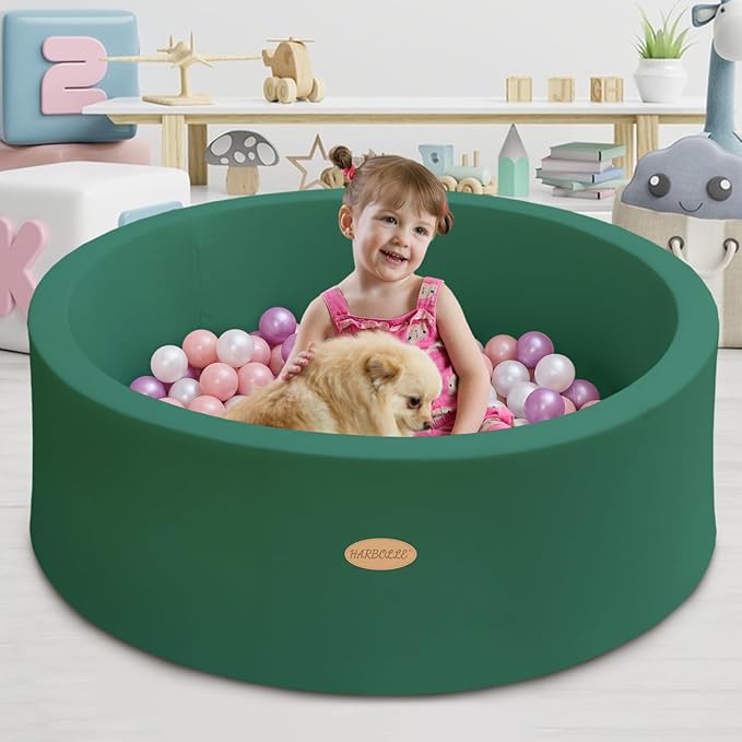HARBOLLE Baby Ball Pit 35.4" Soft Round Memory Foam Ball Pits NOT Included Balls Indoor Outdoor Playpen for Babies Toddlers Kids Great Gift for Girls Boys, Dark Green