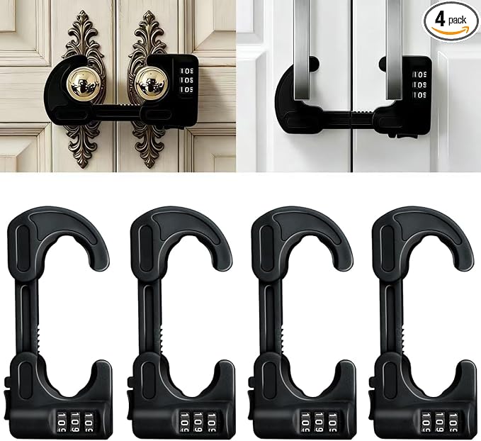 4 Pack Cabinet Locks with Combination Baby Proof Cabinet Door Lock Multifunctional Adjustable Child Safety Lock Knobs Door Lock for Knob Handle (Black)