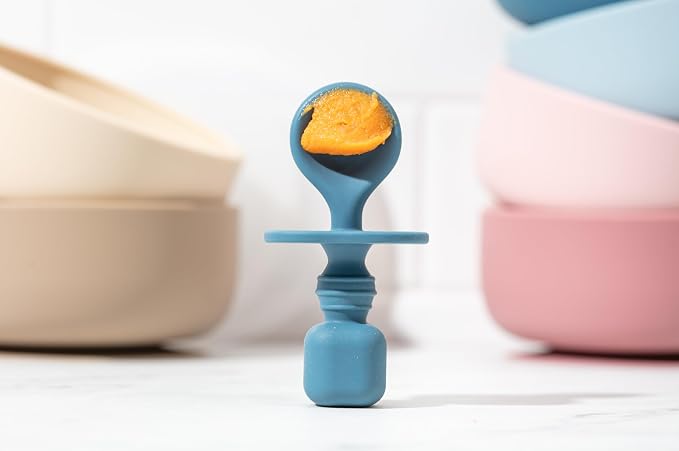 Silicone Baby Spoons for Baby Led Weaning 2-Pack, First Stage Baby Feeding Spoon Set Gum Friendly BPA Lead Phthalate and Plastic Free, Blue