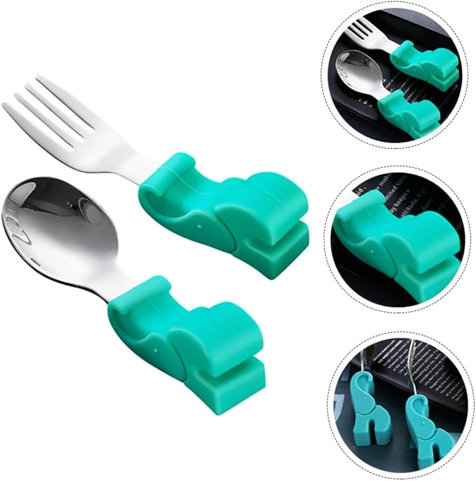 BESPORTBLE Stainless Steel Fork and Spoon with Food Grade Silicone Handles Training Utensils with Storage Case Drop-resistant Tableware for Boys and Safe for Preschoolers and Juniors