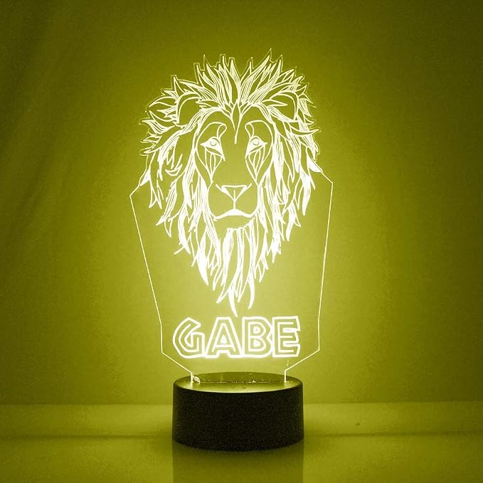 Personalized Lion LED Sign Night Light Lamp with Remote, Custom Text, Acrylic Display with 16 Colors & 4 Modes, Battery or USB Power, Made in the USA