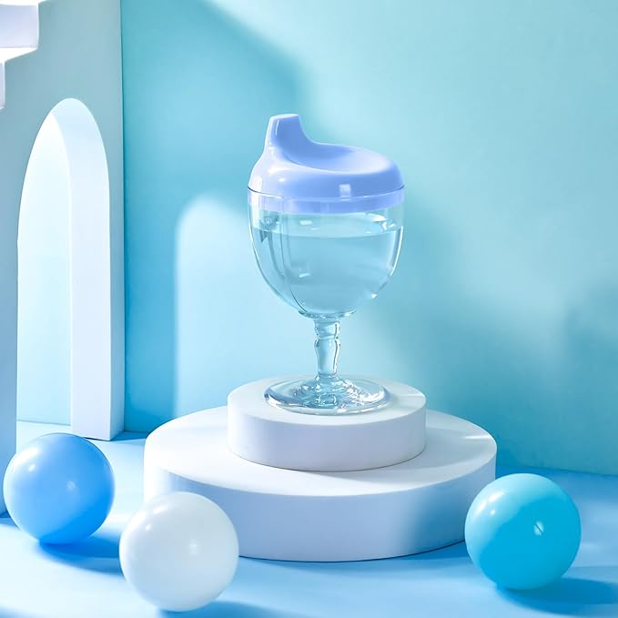 Irenare Baby Wine Sippy Cup Plastic Goblet Cup No Spill Toddler Sippy Goblet Beverage Milk Water Bottle for Kids Holiday Birthday Party Funny Gift(Goblet Style,Blue,1 Pcs)