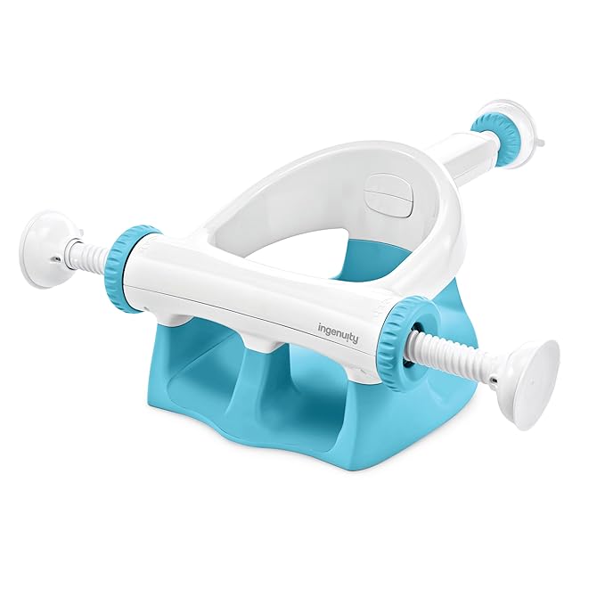Ingenuity My Bath Seat for Sit-Up Baby Bathing, Sure & Secure Suction Cups, ASTM Safety Tested & Approved, Backrest for Assisted Sitting, Easy Setup & Storage, Aqua