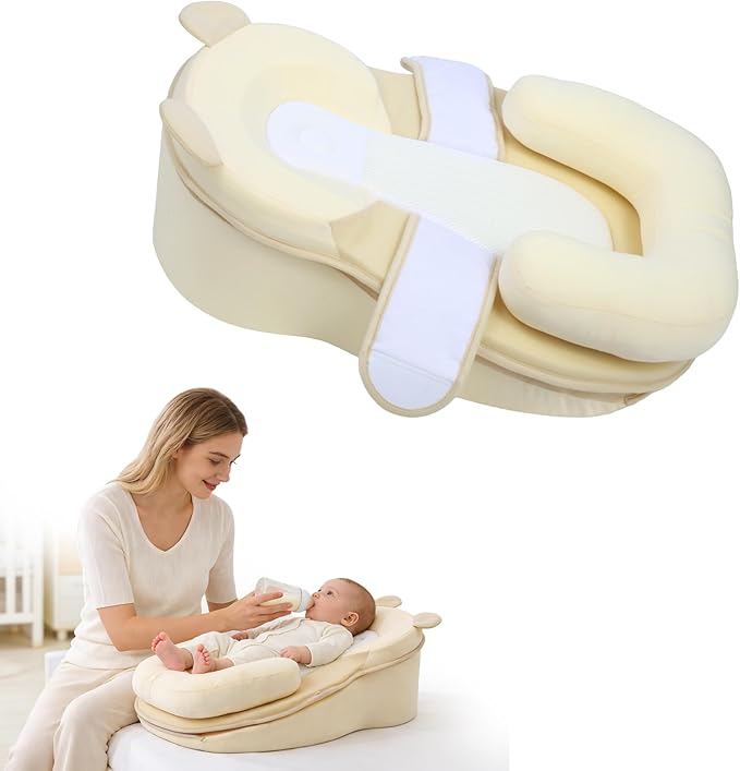 Baby Feeding Pillow, Anti Overflow Feeding Pillow for Reducing Spit-Up, Safety Nursing Pillow, Baby Lounger Reflux Wedge Breastfeeding, Removable top and Bottom