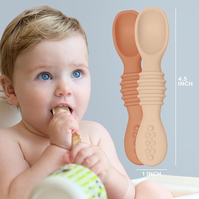 Silicone Baby Spoon Set - First Stage Baby Led Weaning Spoons, Gum Friendly, BPA & Phthalate Free, Self Feeding Utensils for Infant & Toddler, Great Gift Set