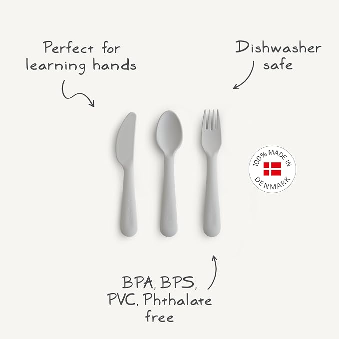mushie Dinnerware Cutlery Set of 3 For Kids | Made in Denmark (Blush)
