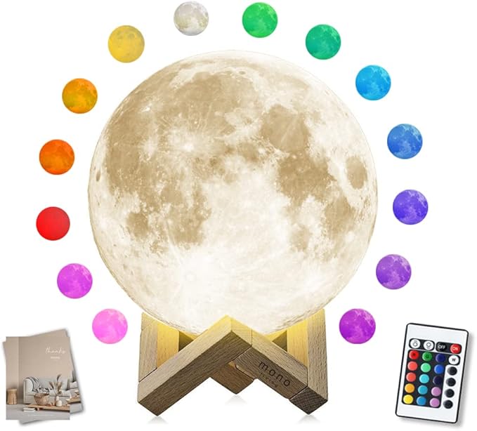 5.9 Inch Moon Lamp for Adults - 16 Color LED Light Up Moon Ball, Large Realistic 3D Night Light with Remote & Timer - Unique Thanksgiving & Gifts