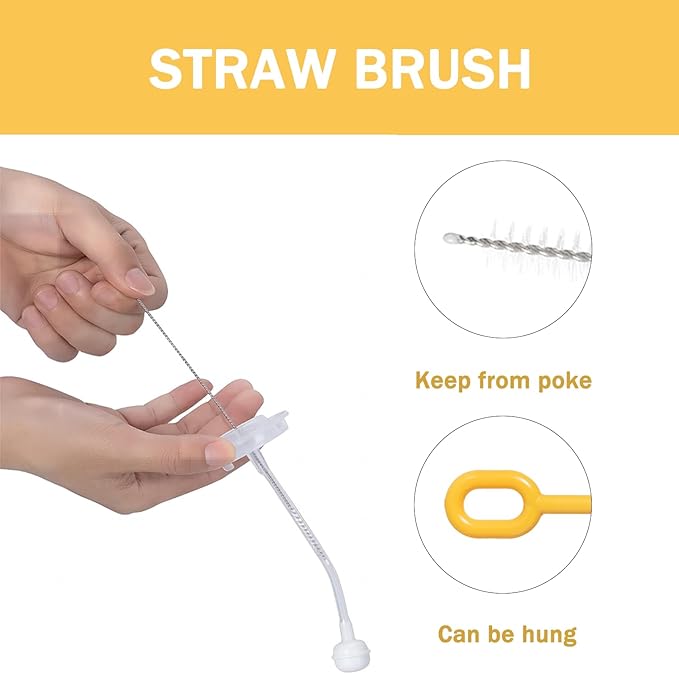 Travel Bottle Brush, 6-in-1 Portable Travel Bottle Cleaner Kit with Small Bottle Brush Built in Drying Rack, Nipple Brush, Straw Brush, Soap Dispenser, for Baby Bottles Under 8 OZ, BPA-Free(Yellow)