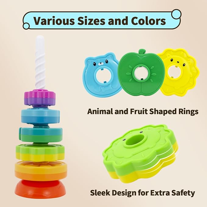 Educational Baby Spinning Stacking Toy, Stacking Rings Baby Toy, Montessori Learning Toys for Toddlers, Fine Motor and Sensory Toys for Kids, Gift for Baby Girls Boys Age 12+ Months