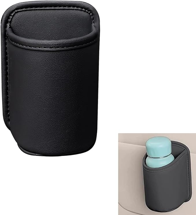 Leather Car Cup Holder Organizer, Large Multifunctional Storage Mount for Cup & Phone & Umbrella, Waterproof Cleanable Leather Drink Holder, Seat Back Insert Organizer for Cars Trucks (Black)