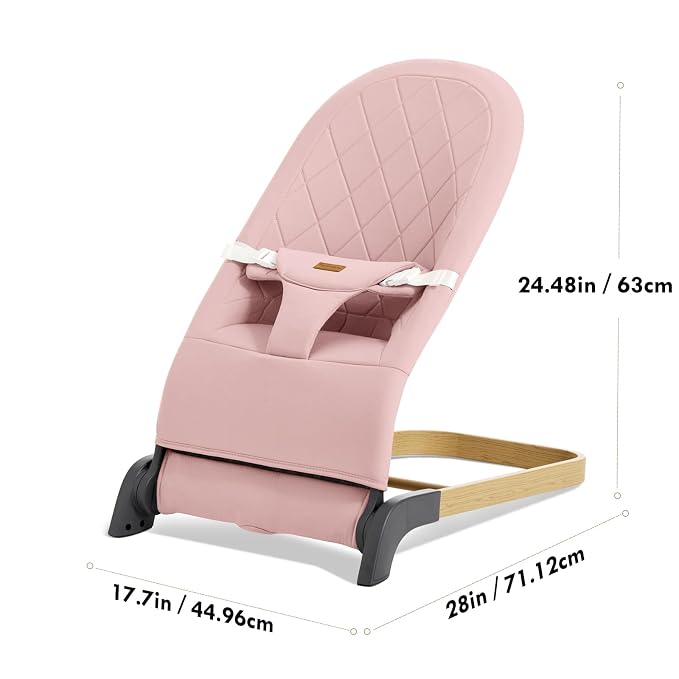 Foldable Baby Bouncer, Baby Seat with 3 Adjustable Heights, Portable Newborn Rocker, Ergonomic Bouncy Seat for Natural Bounce, Bouncer for Babies 0-6 Months, Soft Cotton (Pink)
