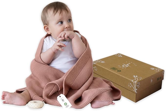 100% Organic Cotton Baby Knitted Blanket with Gift Box - Soft Toddler, Crib, Stroller Blanket - Neutral Swaddle and Receiving Blanket for Newborns, 30"x40", Pink