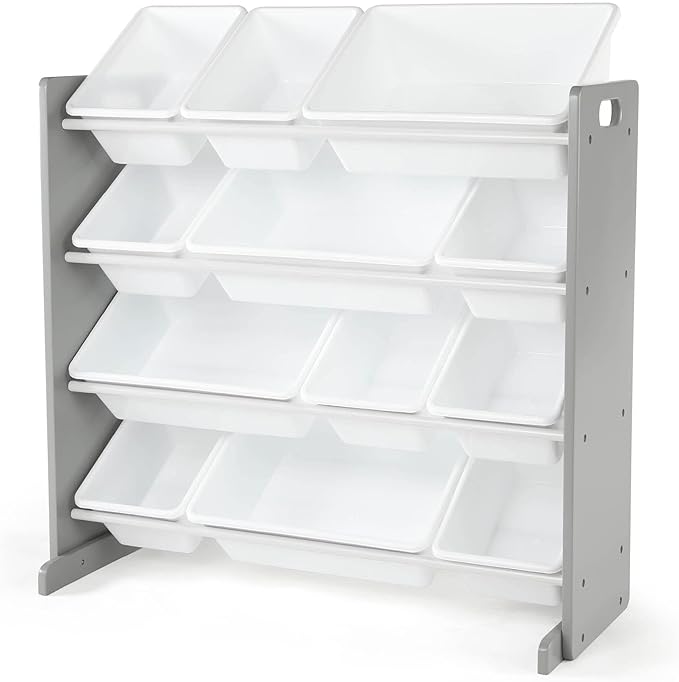 Humble Crew Kids Toy Storage Organizer with 12 Plastic Bins, Grey/White ??Removable Bins for Playroom, Bedroom, Toddler Furniture for Boys and Girls Ages