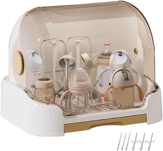 Kid Bottle Storage Box,Kid Bottle Drying Rack with Cover with Lid and Detachable Drain Tray, with 6 Drain Support Racks, for Various Daily Necessities for Kids