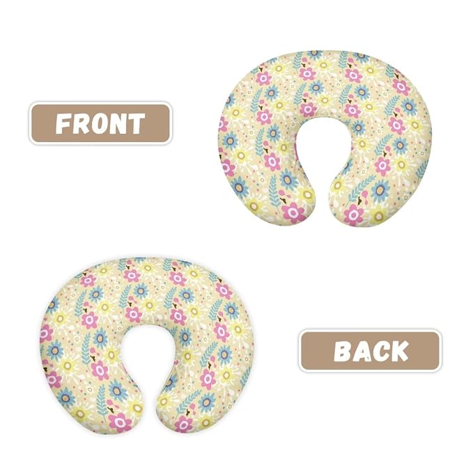 Colorful Flower Leaves Baby Nursing Pillow Cover for Newborn, Stretchy Replaceable Pillow Cover Slipcover U-Shaped Breastfeeding Pillowcase Cushion Cover