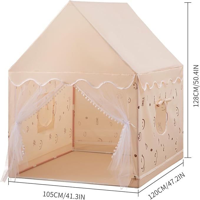 Kids Tent, Indoor & Outdoor Play Tent for Children, Toy House with Smiley Face & Star Lights, Birthday Party Decoration, Playhouse, Unisex, Birthday Present for Kids, Beige