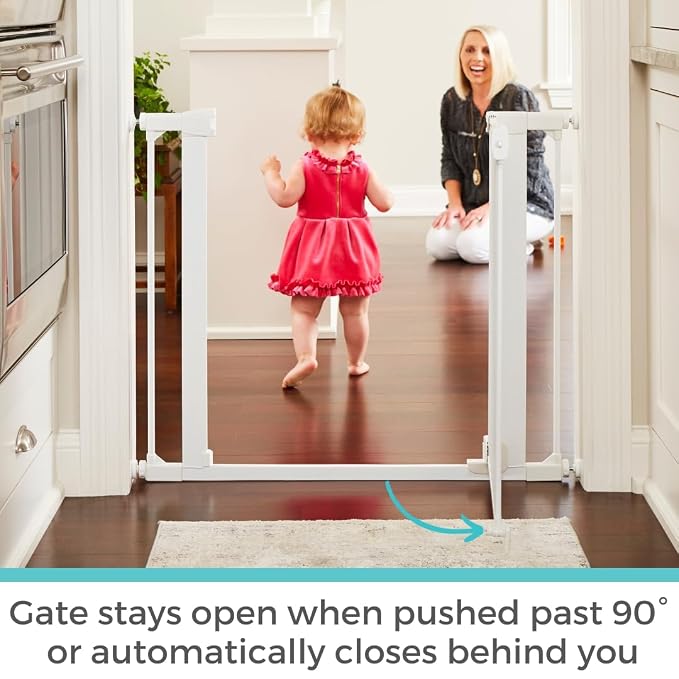 Toddleroo by North States - Extra Wide Bright Choice Baby Gate: Pressure Mounted Baby Gate for Doorways with Glow in the Dark Handle - Adjustable 29.75 to 52 Inches Wide - 30 Inches Tall - White