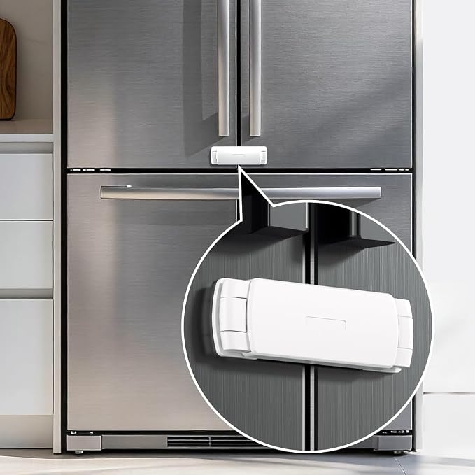 SAFELON 1 Pack Baby Safety French Fridge Door Lock, Childproof Double Door Refrigerator Lock, Cabinet Cupboard Lock for Toddlers & Babies, Easy to Install (White)